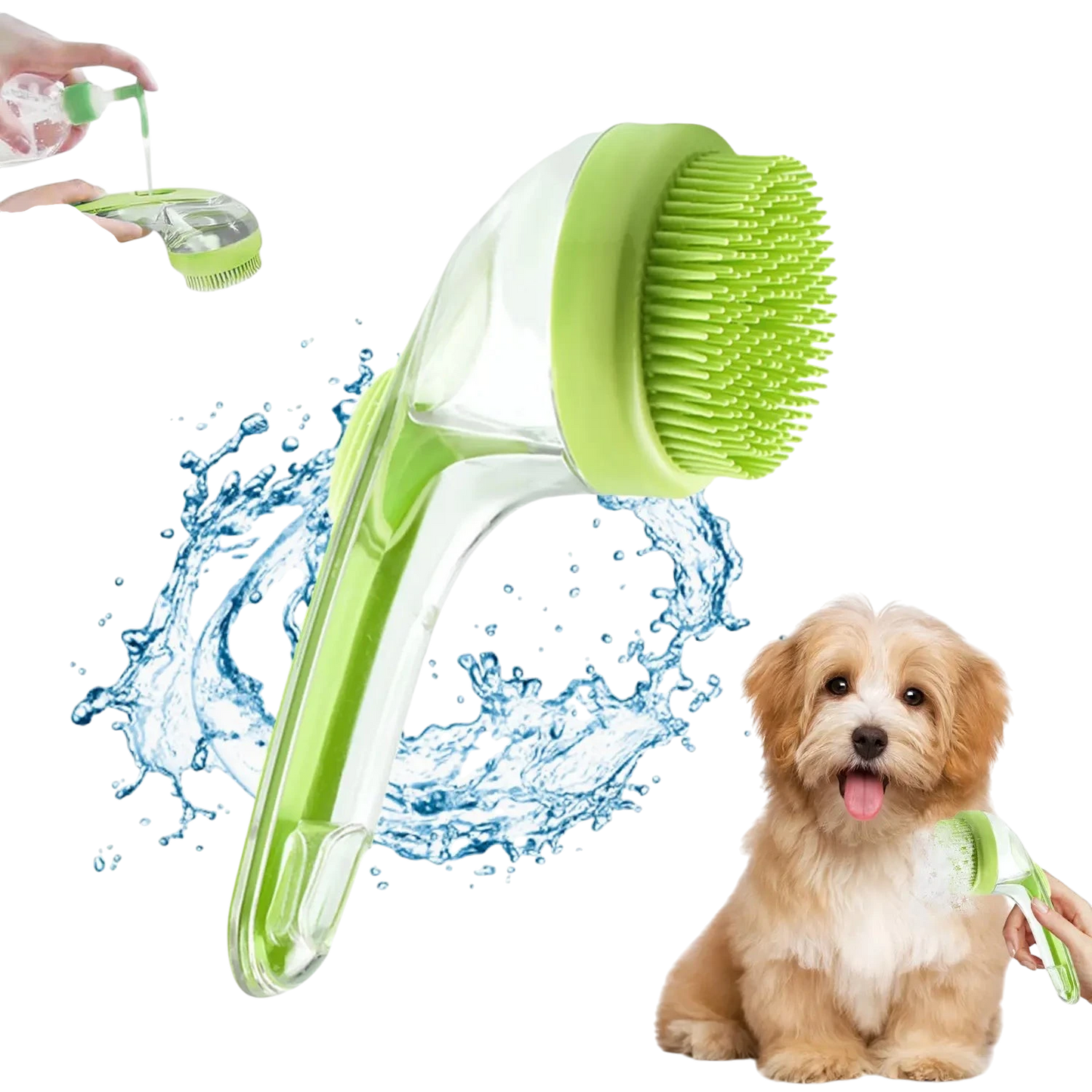 Pet Bath Brush with Shampoo Dispenser for Dogs & Cats, Ergonomic Handle, Gentle Massage Grooming Tool, Easy to Use, Essential Dog Bath Supply
