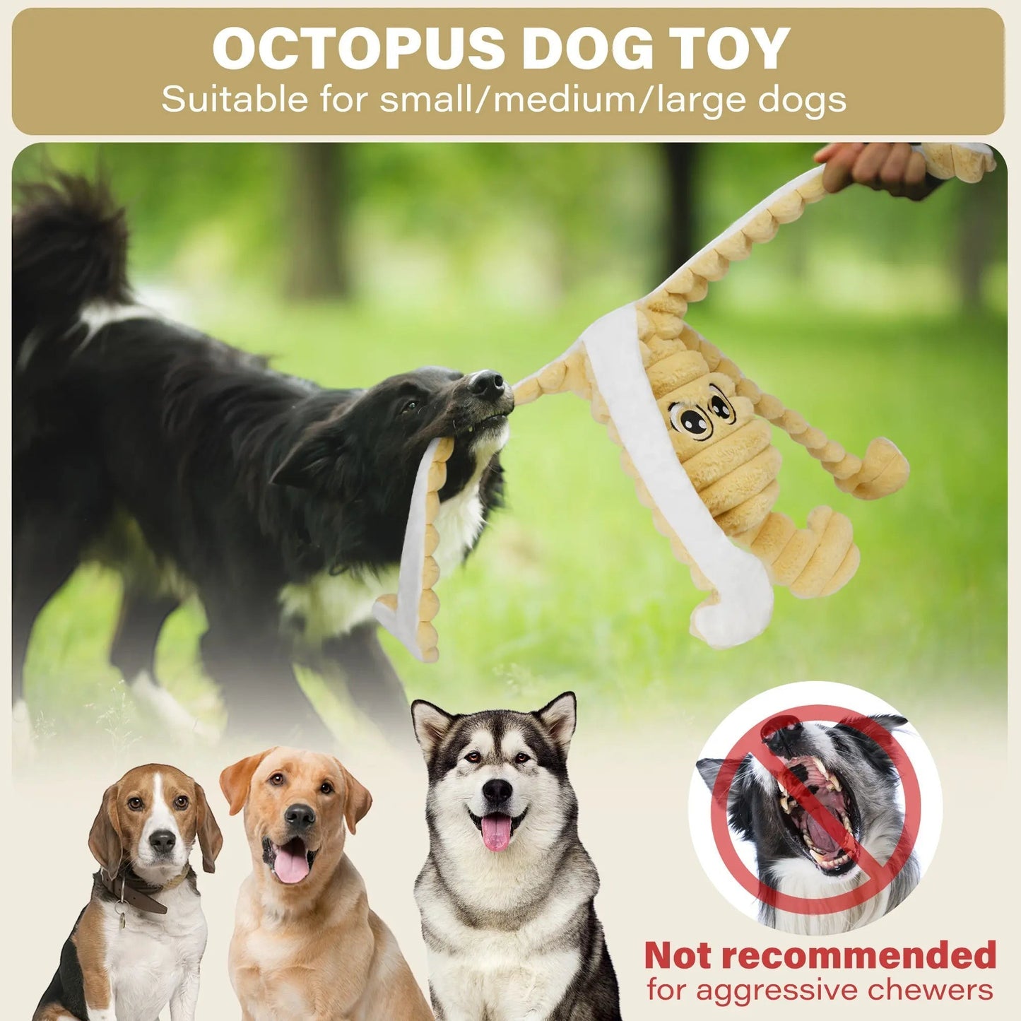Prime Pets Dog Toys for Large Dogs, 27” Extra Large Plush Octopus Dog Toy, Crinkle Squeaky Dog Toys for Small Medium Large Dogs, Tug of War Dog Chew Toy, Yellow