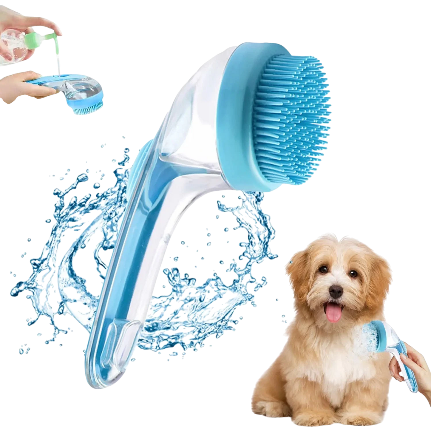 Pet Bath Brush with Shampoo Dispenser for Dogs & Cats, Ergonomic Handle, Gentle Massage Grooming Tool, Easy to Use, Essential Dog Bath Supply