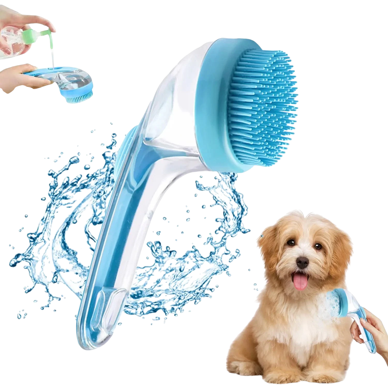 Pet Bath Brush with Shampoo Dispenser for Dogs & Cats, Ergonomic Handle, Gentle Massage Grooming Tool, Easy to Use, Essential Dog Bath Supply