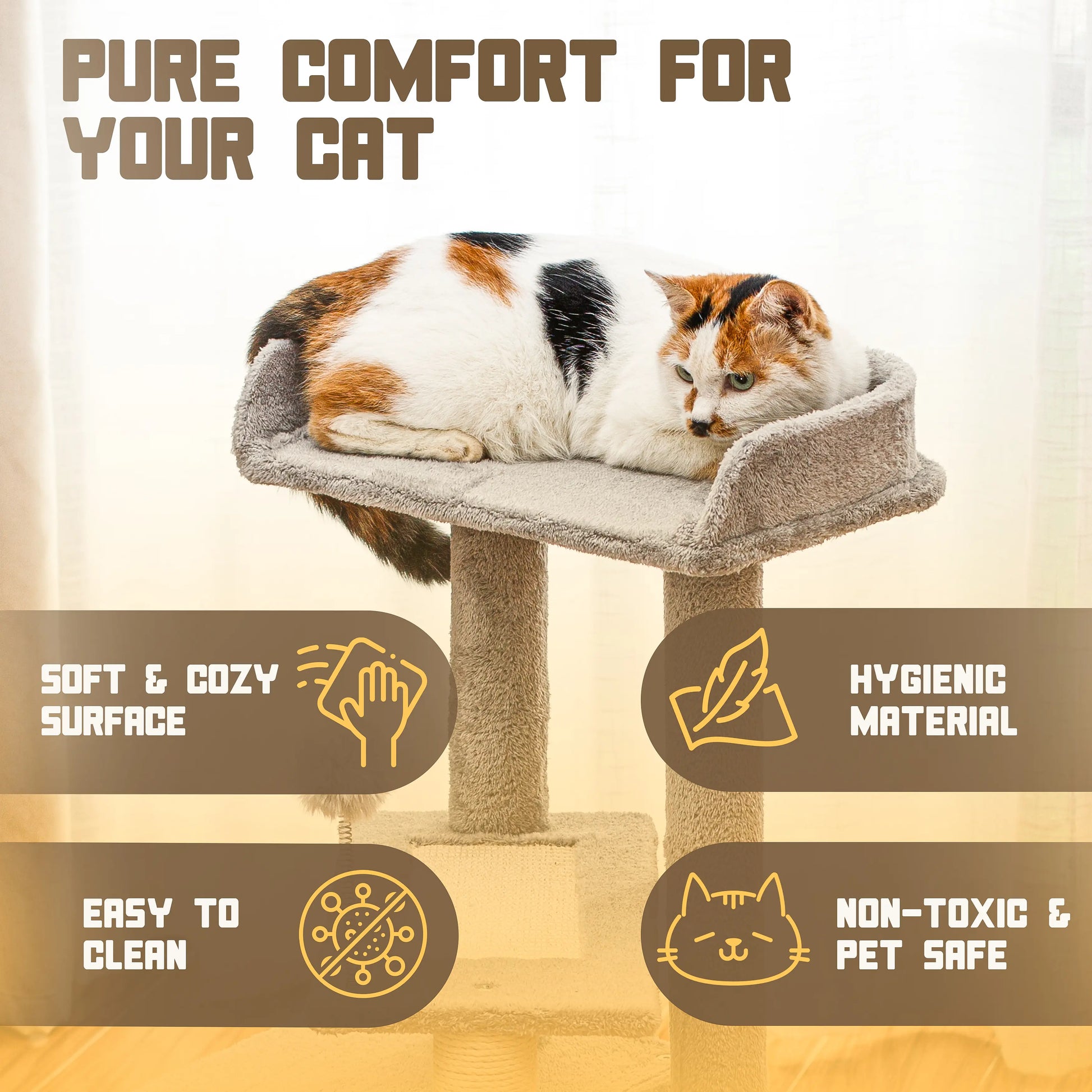 Cat Tree Tower for Indoor Cats, Tall Multi-Level Pet Furniture, Stable Kitty Play House with Sisal