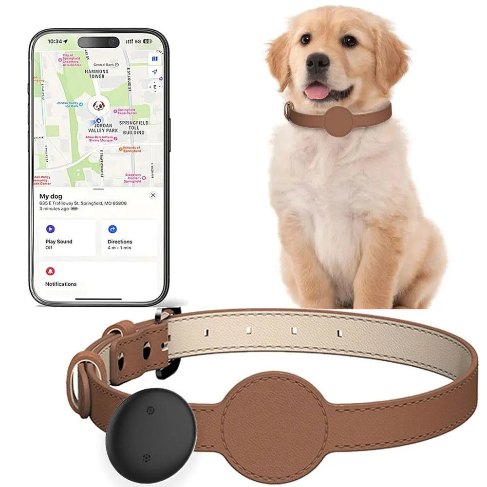 Apple Find My Smart Mini Cat & Dog Pet Tracker, Ios Compatible, Leather Adjustable Collar, Small Medium Large Dogs Puppies