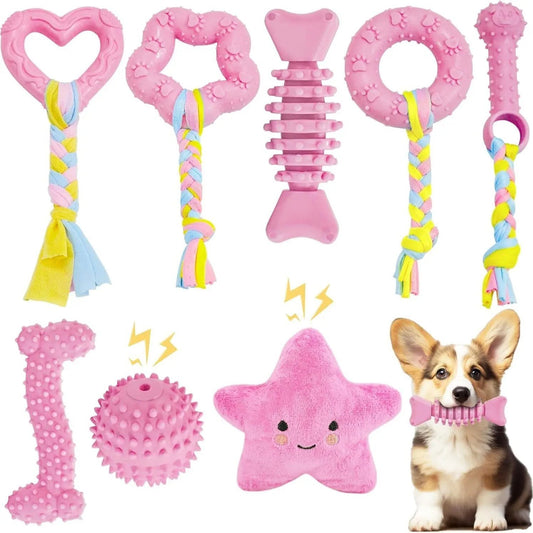 8/6 Pack Blue Puppy Toys Set,Puppy Chew Toys for Teething,Cute Pink Small Dog Toys Set,Teething Toys for Puppies,Soft Durable Interactive Chew Toy for Small Dogs,Christmas Party Father'S Day Gifts