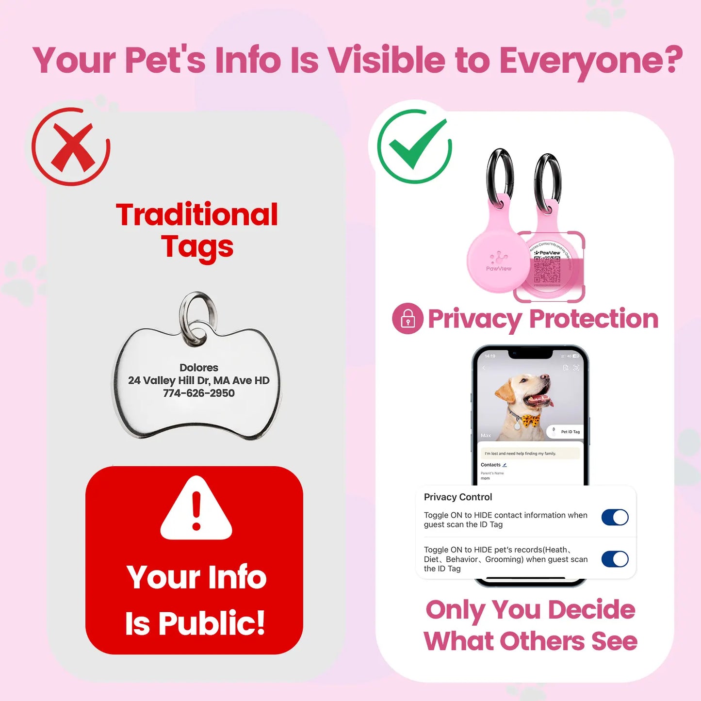 Pawview QR & NFC Dog ID Tag, Personalized Pet Profile, Emergency Contact & Scan Alert, Suitable for Collars and Harnesses Dog Accessories